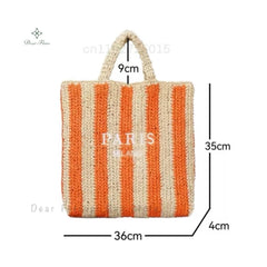 Women Fashion Striped Summer Beach Straw Knitting Shoulder Bag Hollow Out