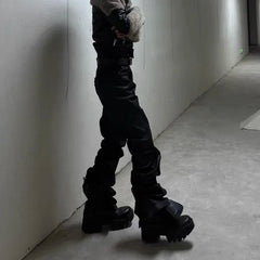 Y2k Streetwear Wax Leather Stretch Jeans for Men and Women Ropa