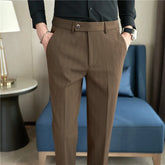 Men Stripe Suit PantsColor-woven Textured Trousers Slim Fit Dress Pants