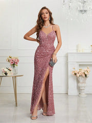 Homecoming Dresses: Unithorse Split Thigh Sequin Cami Women Dress