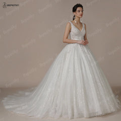 White Bridesmaid Dresses: V Neck Crystal Wedding Dresses Sleeveless Court Train