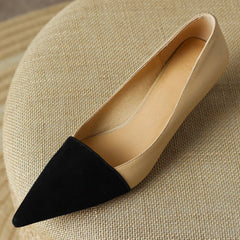 Women's genuine leather patchwork thin high heel pointed toe slip-on pumps elegant