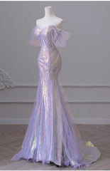 Homecoming Dresses: Purple Laser Sequin Beaded Mermaid Women Evening Dress