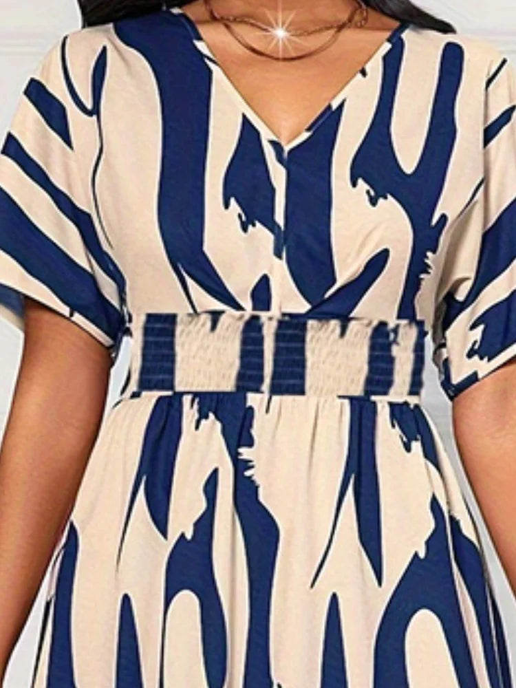 Women Summer Short Batwing Sleeve Chic Dress Fashion Printed Casual