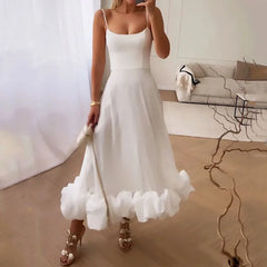 Evening Dresses: Women Sleeveless Backless Low Cut A-line Chic Evening Dresses