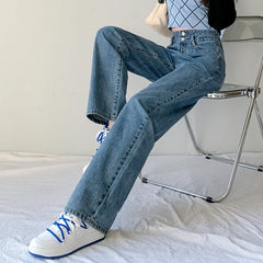 Jeans Women Straight Wide Leg Denim Cream Color High Waisted JeanY2k