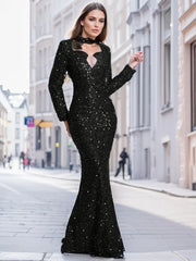 Homecoming Dresses: Evening Party Dress O Neck Long Sleeves Wedding Party Gown