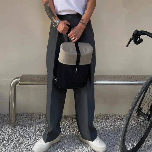 Gray Suit Pants Men Fashion Business Society Mens Dress Pants Korean Loose Straight Pants Mens