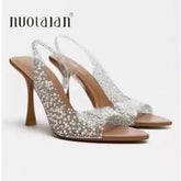 Rhinestone Slingback Pumps Women High Heels Sandals Lady Elegant Pointed