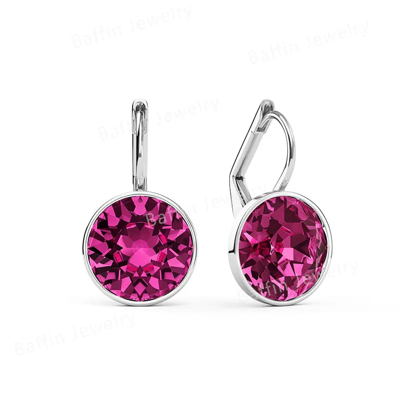 Bella Drop Earring for Women Christmas Birthday Premium Austrian Crystals Round Cut Dangle Silver Gold Color Pierced Jewelry