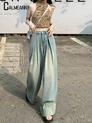 Women Pants Straight wide leg jeans Harajuku printed Cargo Jeans