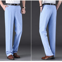 Flat Stretch Suit Pants For Men Striped Thin Summer Straight High Waist Black White Blue