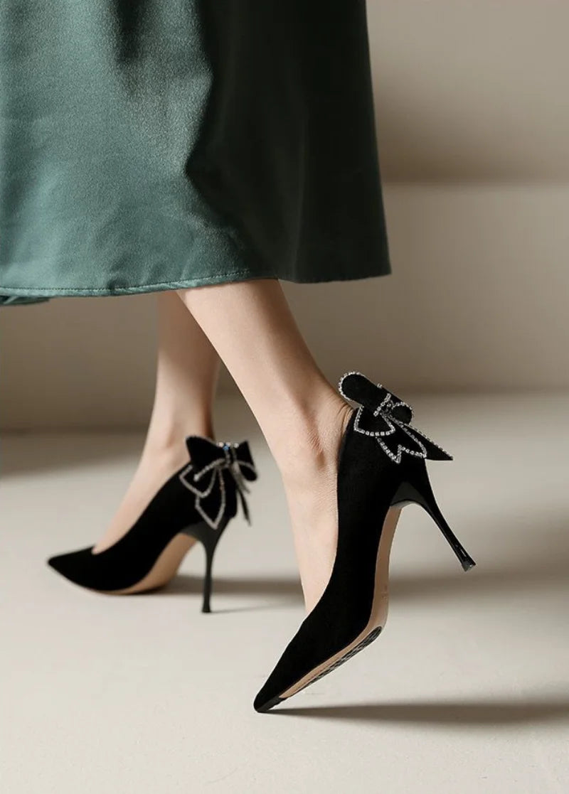 Ladies Summer Footwear Super High Heel with Bow Rhinestone Crystals