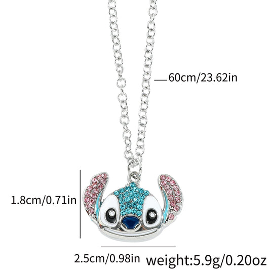 Disney Stitch Cartoon Pendant Necklace Cute Filled Rhinestones Jewelry Personality Sweater Chain Gift for Fashion Lovers