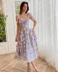 Homecoming Dresses: Prom Dresses With Spaghetti Straps Pastoral 3D Flowers