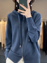 autumn and winter hooded cardigan women's knitted top loose sweater casual