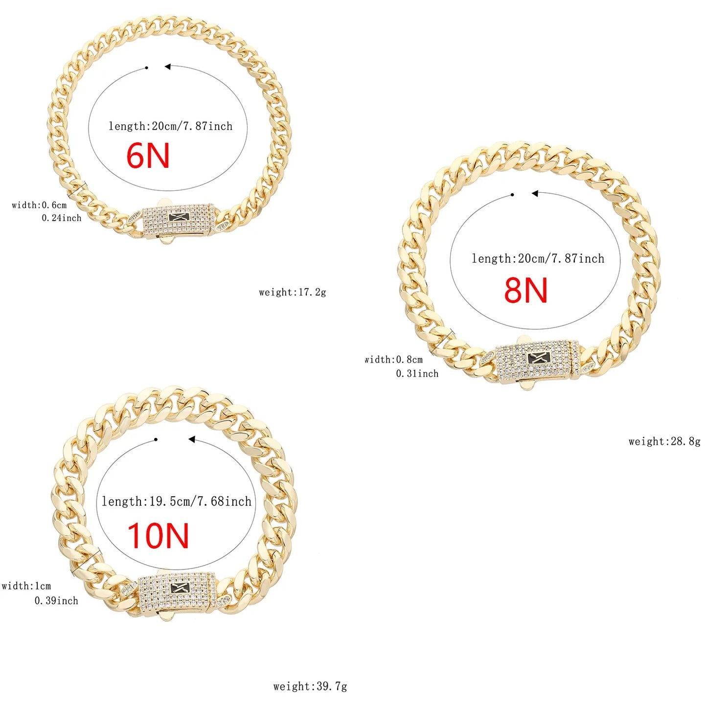 14K Monaco new chain for men and women, brass, cubic zirconia, fashionable Monaco bracelet for men and women