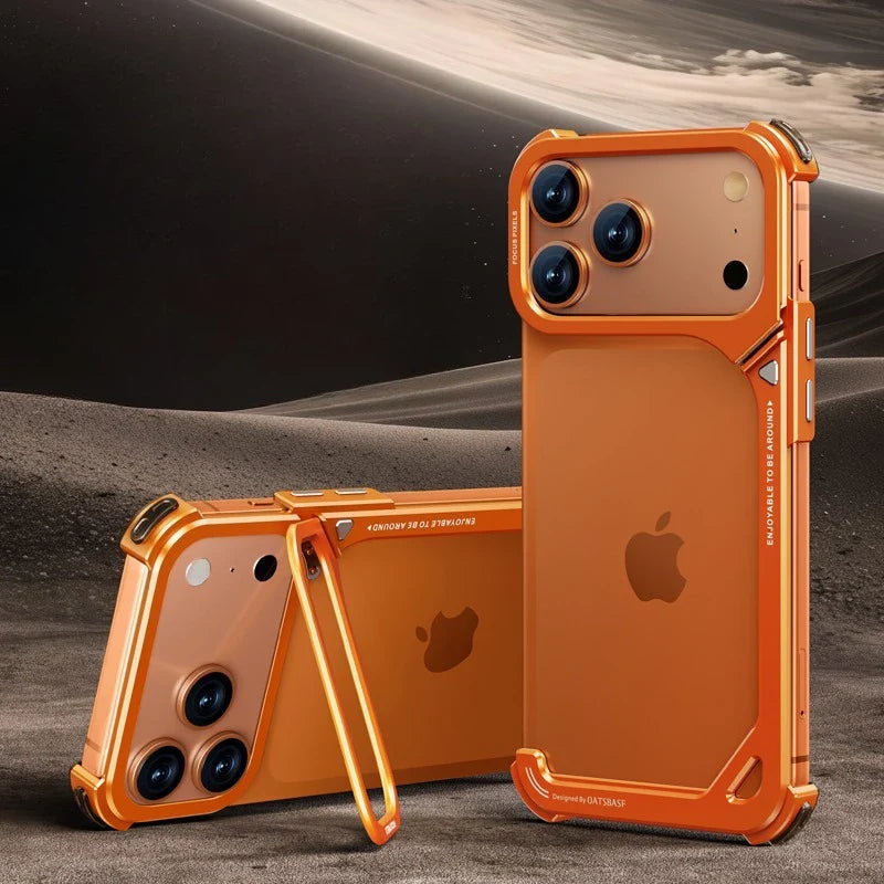 Eary 9-Shaped for iPhone 17 Pro Max 17 Pro Phone Case for Magsafe Wireless Charging With Lens Holder Stand Metal Frameless Shell
