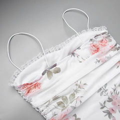 Elegant Flower Print Suspender Dress Women Fashion Off Shoulder Backless Midi Dresses