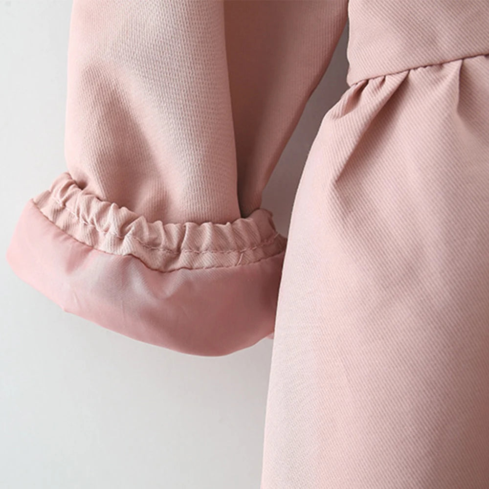 Coat Plaid Large Polo Neck Bow Fashion Long Sleeve Girls' Jacket Solid