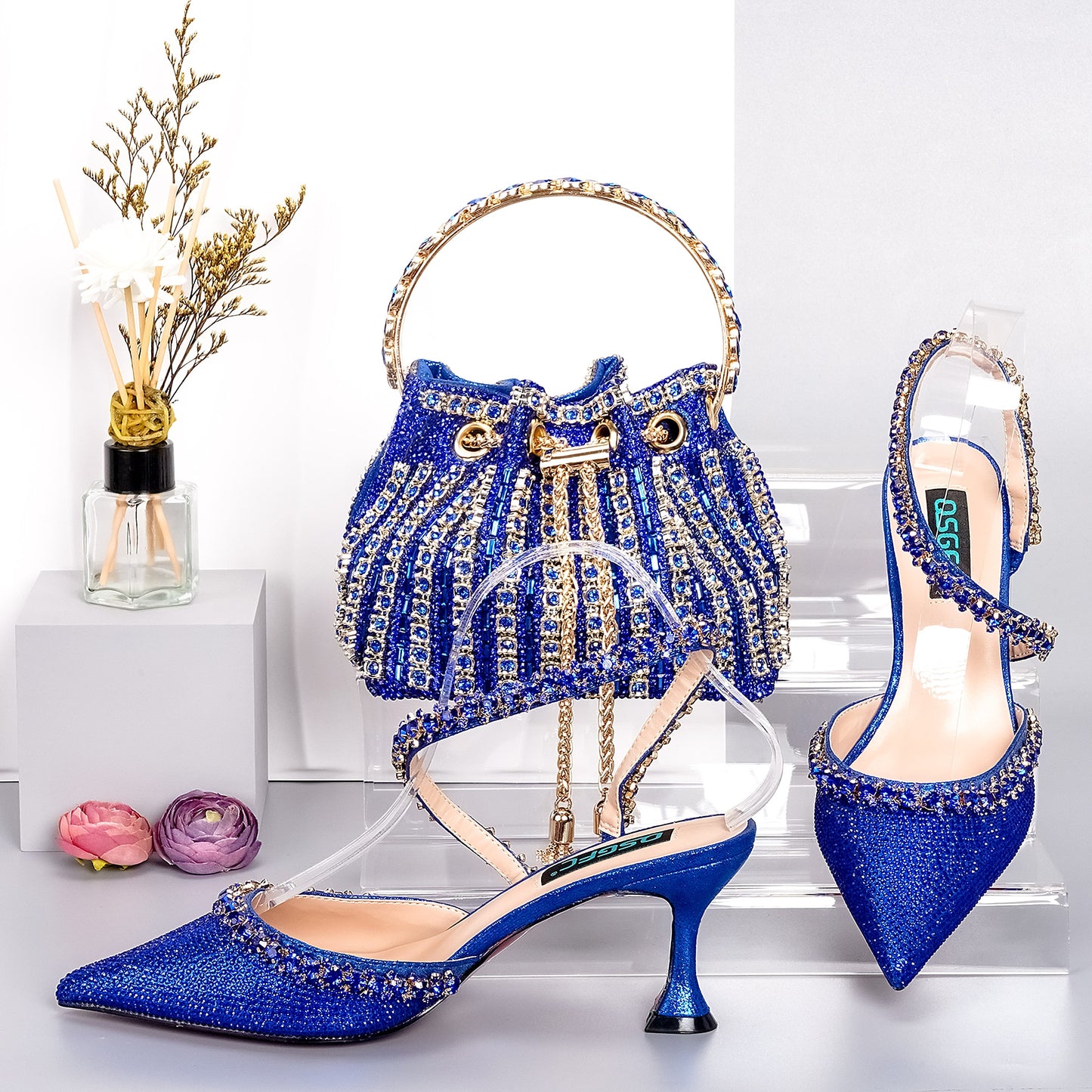 Matching Shoes and Bags: Italian Shoes And Bag Sets For Evening Party With Stones gold