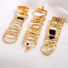 Maximum 27PCS Vintage Heart Snake Butterfly Rings Set for Women Metal Gold Plated