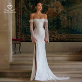 White Bridesmaid Dresses: Wedding Dress Beading Split Mermaid Detachable Train