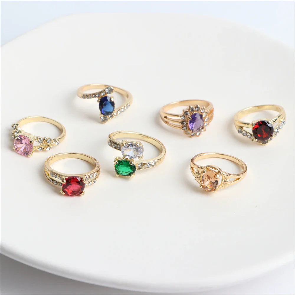 Wholesale 20/30/36/50/100Pcs/Lot Fashion Colorful Shiny Zircon Rings For Women Mix Style Color Wedding Jewelry