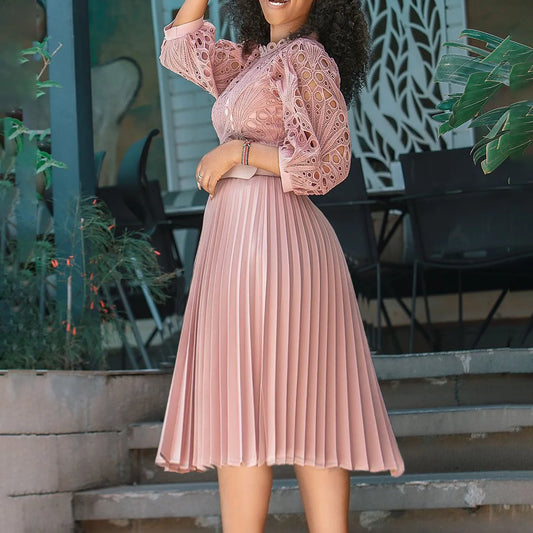 Plus Size Casual Elegant Fashionable Solid Color Party Evening Dress With Lace