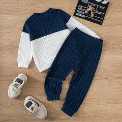 2025 Boys Autumn Winter Long Sleeve sweater suits Solid Color Block Pants Set Kids Outfit Casual Comfortable Clothing