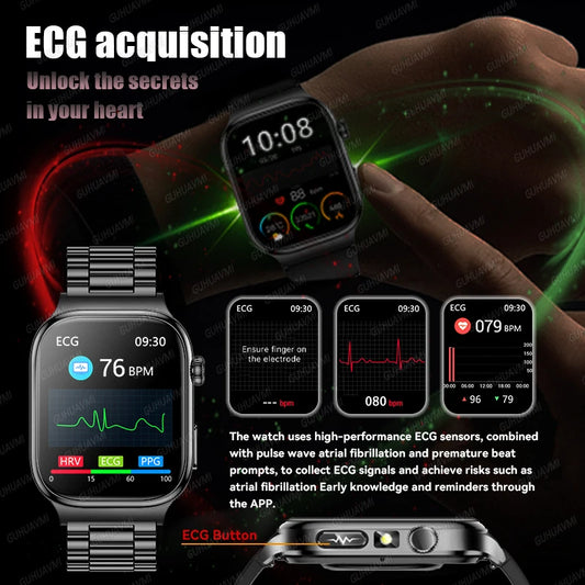 2026 New Accurate Measurement Health Smart Watch ECG+PPG Uric Acid Blood Pressure Blood Lipids BT Call Smartwatchs For Men Women