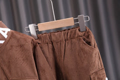 Baby boy clothes corduroy zipper long sleeved casual sports two-piece set for 0-5 year old fashionable girls with top and pants