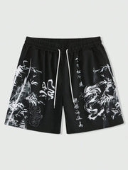 men's shorts loose and luxurious shorts 3D printed casual bamboo forest dragon print