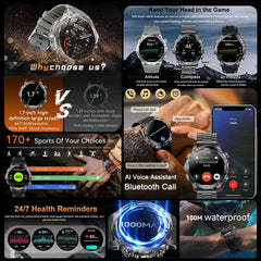 2025 T-REX3 1000mAh Large Battery Durable Adult Smart Watch GPS Strong Flashlight 10ATM Waterproof BT Call Sports Smartwatch Men