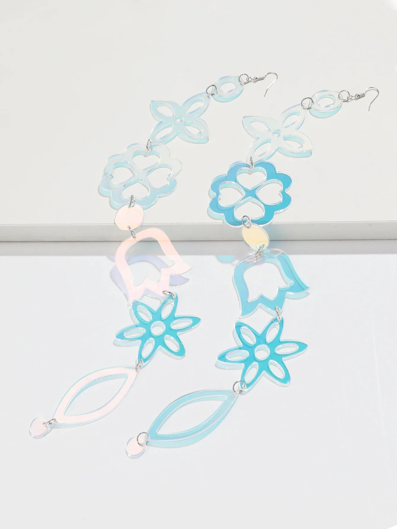 Extra Long Irregular Geometric Acrylic Drop Earrings Exaggerated Flower Bell Pattern Pendant Earring for Women Punk Jewelry Gift