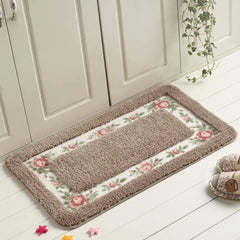 Pastoral Style Rose Flower Rug Shaggy Area Rugs Pattern Non Slip Water Absorption