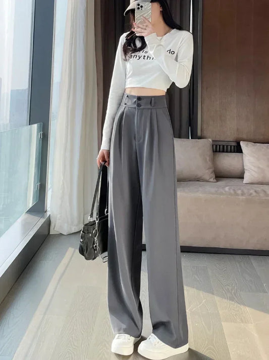 High Waist Suit Pants Women Straight Black Korean Office Ladies Trousers Fashion