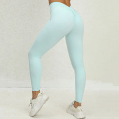 Seamless Yoga Sets Sports Fitness High V Waist Peach Hip-lifting Skinny Running