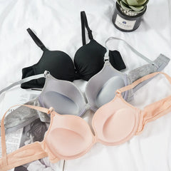 Women Cotton Gathered Bra Deep V Underwire Ladies Brassiere Push Up