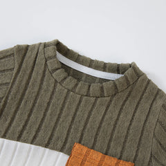 2025 Boys Autumn Winter Long Sleeve sweater suits Solid Color Block Pants Set Kids Outfit Casual Comfortable Clothing