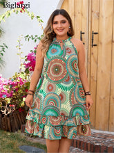 Plus Size Summer Sleeveless Dress Women Ruffle Pleated Patchwork Fashion