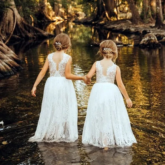 Girl's White Gauze Princess Dress Performance Dress Flower Girl Wedding Little Girl Host Piano 1-5 Y wedding dress