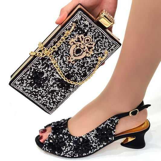 Matching Shoes and Bags: Shoes And Bag Matching Set With gold Women Italian Shoes