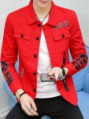 Denim Jackets Man Casual Slim Short Punk Red Jeans Coat for Men Rock