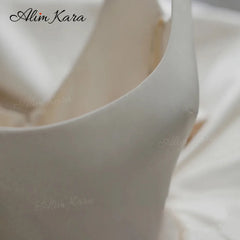 White Bridesmaid Dresses: Wedding Dress Satin Square Collar Bow Bridal Princess