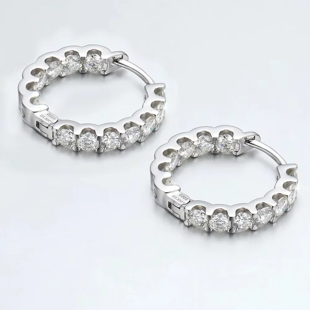 Serenty 2.6cttw D Color 3mm All Moissanite Hoop Earrings For Women S925 Silver Bull Head Wedding Stud Earring Plated 18K Jewelry