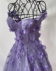 Homecoming Dresses: 3D Flower Sweet A-line Tulle Evening Dress Purple Prom Dress
