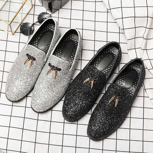 Italian Fashion Glitter Loafers Men Coiffeur Wedding Dress Formal Shoes Men