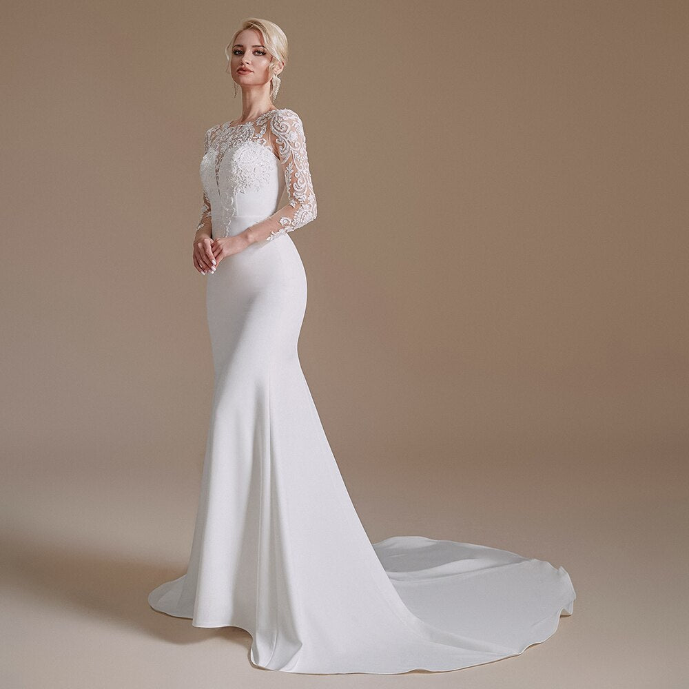 White Bridesmaid Dresses: Wedding Dress long Sleeves Mermaid Lace Appliques Beaded