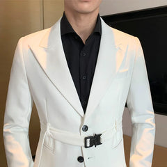 Beach Wedding Outfit Men: Men's Suit Set with Belt Decoration, Casual Two-Piece Suit